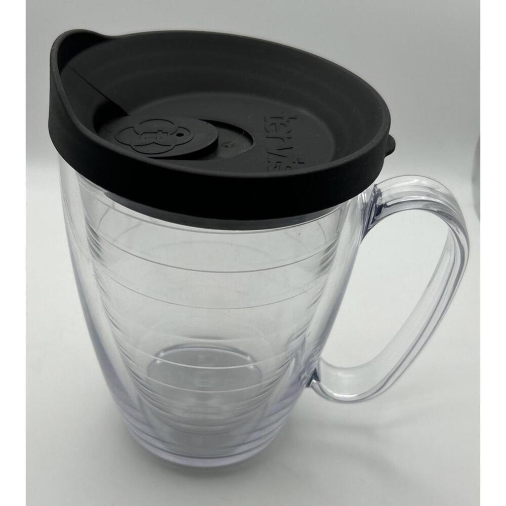 Tervis Clear 16 Oz Tumbler With Handle & Black Lid Double Walled Travel NWOT